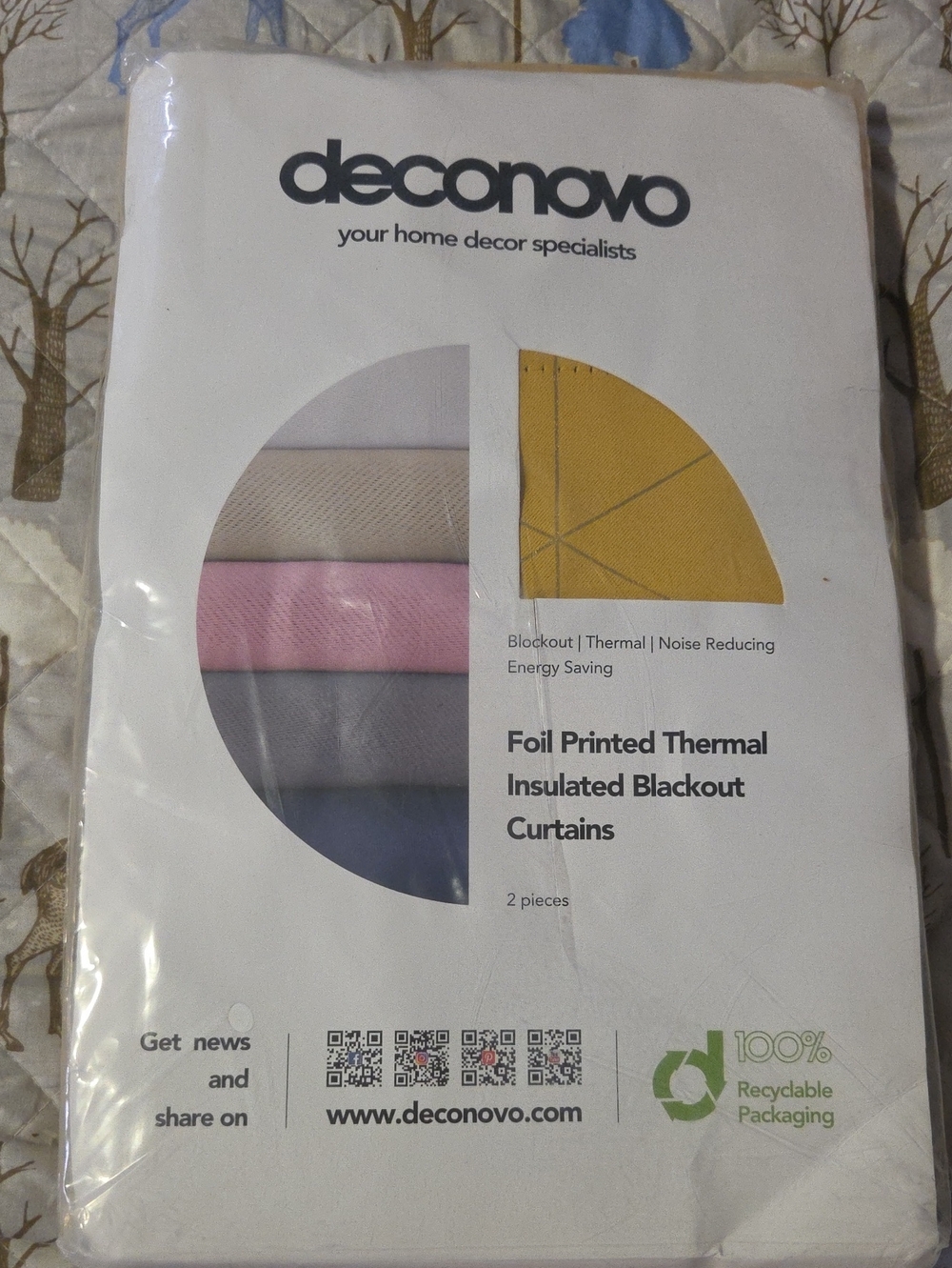 Deconovo Yellow Foil Printed Thermal Insulated Blackout Curtains - Energy Saving